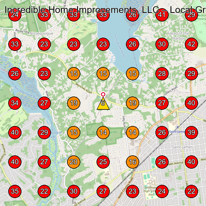Incredible Home Improvements, LLC GeoGrid visibility map for General Contractor in Smithtown